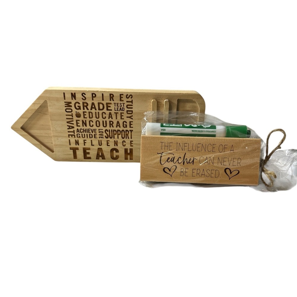 Teacher Appreciation Gift Set Engraved Pencil Desk Organizer & Eraser Marker NEW